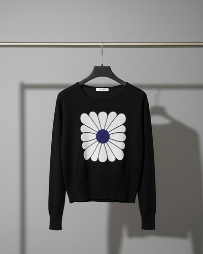 Black Daisy Graphic Knit Top