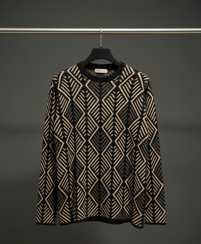 Geometric Luxe Knit Sweater (Black & Beige)