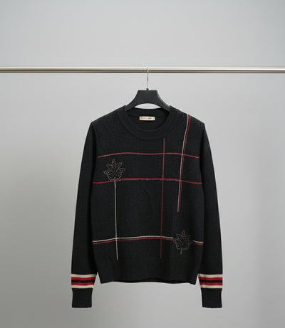 Black Crystal Line-Pattern Winter Sweater