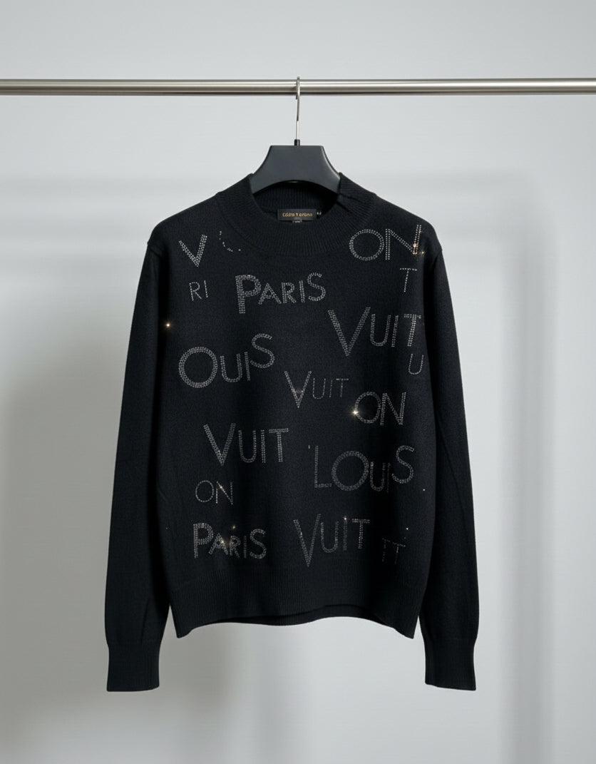 Black Embellished Paris Knit Sweater